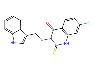7-chloro-3-[2-(1H-indol-3-yl)ethyl]-2-sulfanylidene-1H-quinazolin-4-one structure