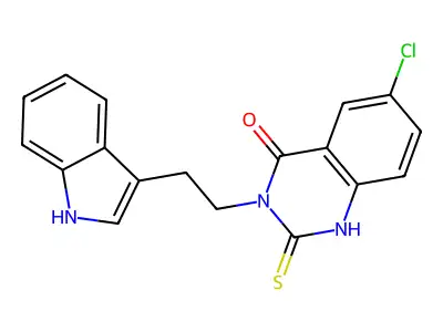 6-chloro-3-[2-(1H-indol-3-yl)ethyl]-2-sulfanylidene-1H-quinazolin-4-one structure