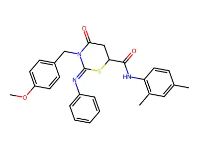 (2Z)-N-(2,4-dimethylphenyl)-3-(4-methoxybenzyl)-4-oxo-2-(phenylimino)-1,3-thiazinane-6-carboxamide structure