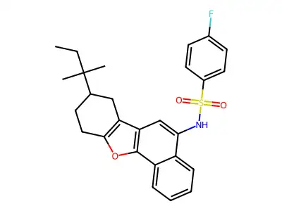 4-fluoro-N-(8-(tert-pentyl)-7,8,9,10-tetrahydronaphtho[1,2-b]benzofuran-5-yl)benzenesulfonamide structure