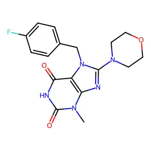 7-(4-fluorobenzyl)-3-methyl-8-morpholino-1H-purine-2,6(3H,7H)-dione structure