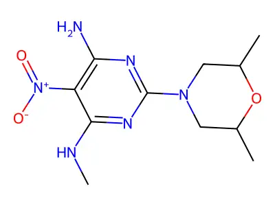 2-(2,6-dimethylmorpholin-4-yl)-N-methyl-5-nitropyrimidine-4,6-diamine structure