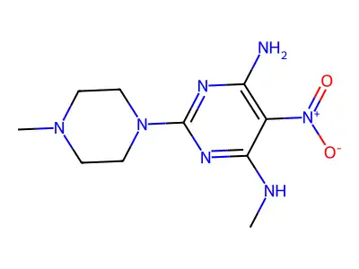 N4-methyl-2-(4-methylpiperazin-1-yl)-5-nitropyrimidine-4,6-diamine structure