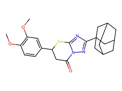 2-(1-adamantyl)-5-(3,4-dimethoxyphenyl)-5,6-dihydro-7H-[1,2,4]triazolo[5,1-b][1,3]thiazin-7-one structure