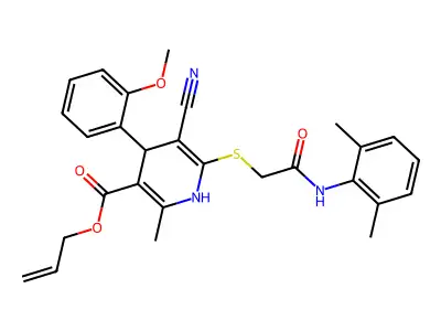 allyl 5-cyano-6-((2-((2,6-dimethylphenyl)amino)-2-oxoethyl)thio)-4-(2-methoxyphenyl)-2-methyl-1,4-dihydropyridine-3-carboxylate structure
