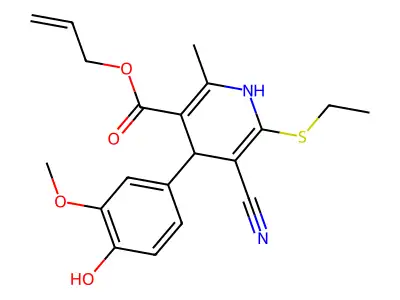 allyl 5-cyano-6-(ethylthio)-4-(4-hydroxy-3-methoxyphenyl)-2-methyl-1,4-dihydropyridine-3-carboxylate structure