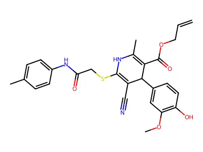 allyl 5-cyano-4-(4-hydroxy-3-methoxyphenyl)-2-methyl-6-((2-oxo-2-(p-tolylamino)ethyl)thio)-1,4-dihydropyridine-3-carboxylate structure
