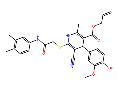 allyl 5-cyano-6-((2-((3,4-dimethylphenyl)amino)-2-oxoethyl)thio)-4-(4-hydroxy-3-methoxyphenyl)-2-methyl-1,4-dihydropyridine-3-carboxylate structure