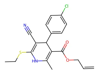 allyl 4-(4-chlorophenyl)-5-cyano-6-(ethylthio)-2-methyl-1,4-dihydropyridine-3-carboxylate structure