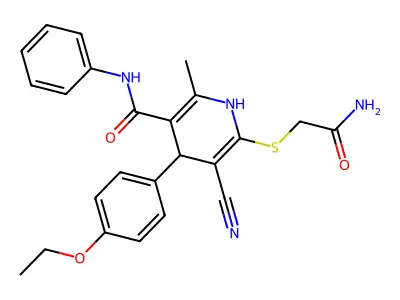 6-((2-amino-2-oxoethyl)thio)-5-cyano-4-(4-ethoxyphenyl)-2-methyl-N-phenyl-1,4-dihydropyridine-3-carboxamide structure