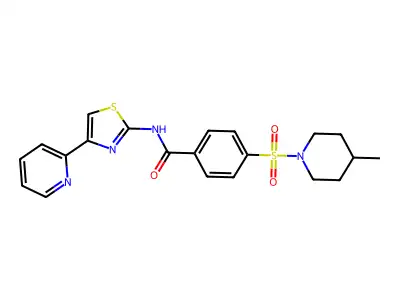 4-((4-methylpiperidin-1-yl)sulfonyl)-N-(4-(pyridin-2-yl)thiazol-2-yl)benzamide structure