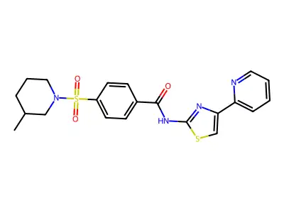 4-((3-methylpiperidin-1-yl)sulfonyl)-N-(4-(pyridin-2-yl)thiazol-2-yl)benzamide structure