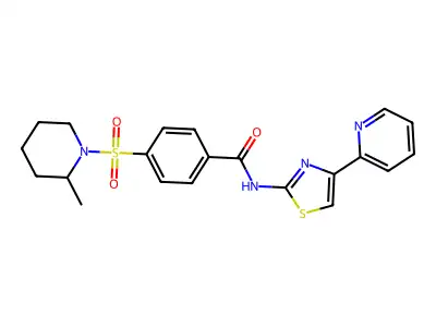 4-((2-methylpiperidin-1-yl)sulfonyl)-N-(4-(pyridin-2-yl)thiazol-2-yl)benzamide structure