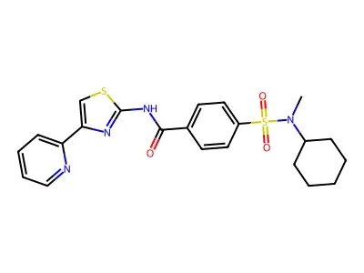 4-(N-cyclohexyl-N-methylsulfamoyl)-N-(4-(pyridin-2-yl)thiazol-2-yl)benzamide structure