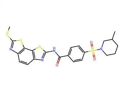 4-((3-methylpiperidin-1-yl)sulfonyl)-N-(7-(methylthio)benzo[1,2-d:4,3-d']bis(thiazole)-2-yl)benzamide structure