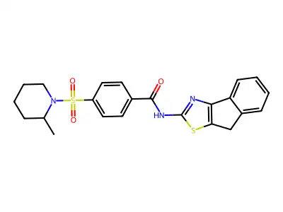 N-(8H-indeno[1,2-d]thiazol-2-yl)-4-((2-methylpiperidin-1-yl)sulfonyl)benzamide structure