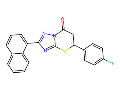 5-(4-fluorophenyl)-2-(naphthalen-1-yl)-5,6-dihydro-7H-[1,2,4]triazolo[5,1-b][1,3]thiazin-7-one structure