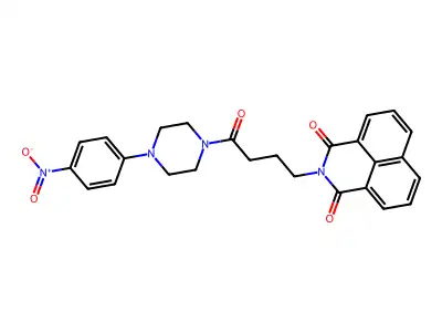 2-(4-(4-(4-nitrophenyl)piperazin-1-yl)-4-oxobutyl)-1H-benzo[de]isoquinoline-1,3(2H)-dione structure