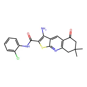 3-amino-N-(2-chlorophenyl)-7,7-dimethyl-5-oxo-5,6,7,8-tetrahydrothieno[2,3-b]quinoline-2-carboxamide structure
