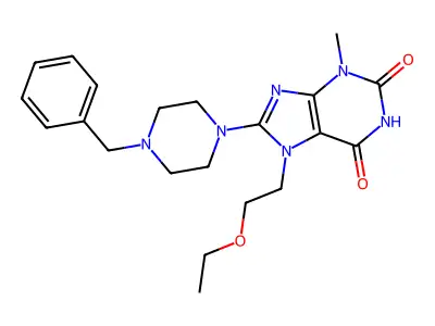 8-(4-benzylpiperazin-1-yl)-7-(2-ethoxyethyl)-3-methyl-1H-purine-2,6(3H,7H)-dione structure