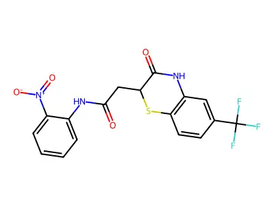 N-(2-nitrophenyl)-2-[3-oxo-6-(trifluoromethyl)-3,4-dihydro-2H-1,4-benzothiazin-2-yl]acetamide structure