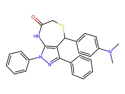 4-(4-(dimethylamino)phenyl)-1,3-diphenyl-6,8-dihydro-1H-pyrazolo[3,4-e][1,4]thiazepin-7(4H)-one structure