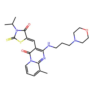 3-[(Z)-(3-isopropyl-4-oxo-2-thioxo-1,3-thiazolidin-5-ylidene)methyl]-9-methyl-2-[(3-morpholin-4-ylpropyl)amino]-4H-pyrido[1,2-a]pyrimidin-4-one structure