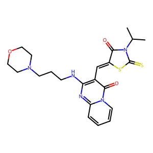 3-[(Z)-(3-isopropyl-4-oxo-2-thioxo-1,3-thiazolidin-5-ylidene)methyl]-2-[(3-morpholin-4-ylpropyl)amino]-4H-pyrido[1,2-a]pyrimidin-4-one structure