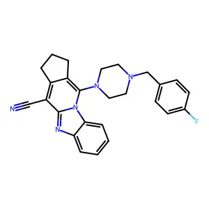 11-(4-(4-fluorobenzyl)piperazin-1-yl)-2,3-dihydro-1H-benzo[4,5]imidazo[1,2-a]cyclopenta[d]pyridine-4-carbonitrile structure