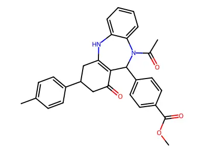 methyl 4-[10-acetyl-3-(4-methylphenyl)-1-oxo-2,3,4,5,10,11-hexahydro-1H-dibenzo[b,e][1,4]diazepin-11-yl]benzoate structure