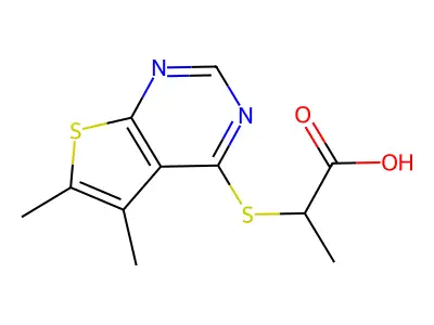 2-(5,6-Dimethylthiopheno[3,2-e]pyrimidin-4-ylthio)propanoic acid structure