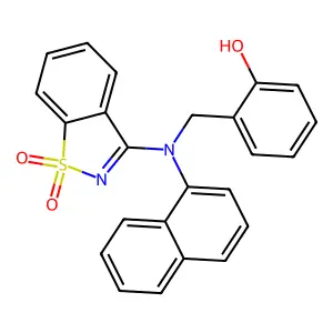 2-([(1,1-Dioxido-1,2-benzisothiazol-3-yl)(1-naphthyl)amino]methyl)phenol structure