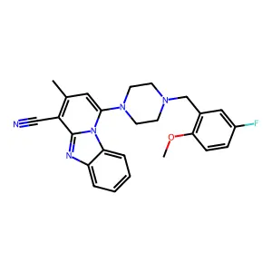 1-[4-(5-fluoro-2-methoxybenzyl)piperazin-1-yl]-3-methylpyrido[1,2-a]benzimidazole-4-carbonitrile structure
