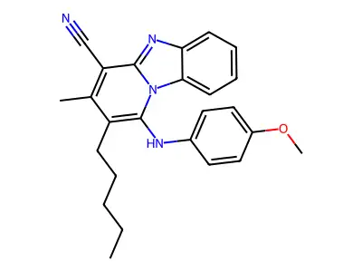 1-((4-methoxyphenyl)amino)-3-methyl-2-pentylbenzo[4,5]imidazo[1,2-a]pyridine-4-carbonitrile structure
