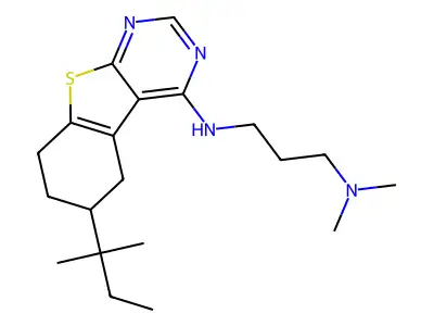 N,N-dimethyl-N'-[6-(2-methylbutan-2-yl)-5,6,7,8-tetrahydro[1]benzothieno[2,3-d]pyrimidin-4-yl]propane-1,3-diamine structure