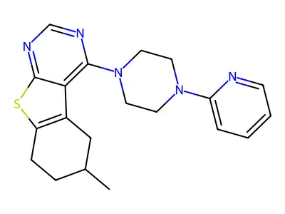 6-methyl-4-[4-(pyridin-2-yl)piperazin-1-yl]-5,6,7,8-tetrahydro[1]benzothieno[2,3-d]pyrimidine structure