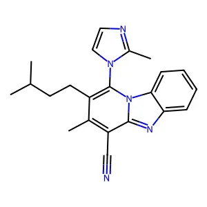 2-isopentyl-3-methyl-1-(2-methyl-1H-imidazol-1-yl)benzo[4,5]imidazo[1,2-a]pyridine-4-carbonitrile structure