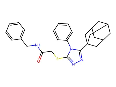 2-[[5-(1-adamantyl)-4-phenyl-1,2,4-triazol-3-yl]sulfanyl]-N-benzylacetamide structure