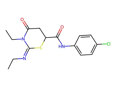 (2Z)-N-(4-chlorophenyl)-3-ethyl-2-(ethylimino)-4-oxo-1,3-thiazinane-6-carboxamide structure