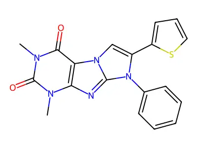 2,4-Dimethyl-6-phenyl-7-thiophen-2-ylpurino[7,8-a]imidazole-1,3-dione structure