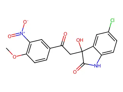 5-chloro-3-hydroxy-3-[2-(4-methoxy-3-nitrophenyl)-2-oxoethyl]-1,3-dihydro-2H-indol-2-one structure