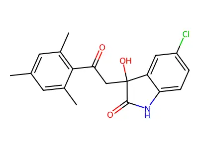 5-chloro-3-hydroxy-3-[2-oxo-2-(2,4,6-trimethylphenyl)ethyl]-1H-indol-2-one structure