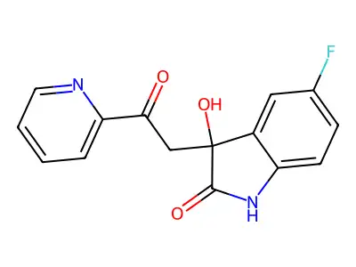 5-fluoro-3-hydroxy-3-[2-oxo-2-(pyridin-2-yl)ethyl]-1,3-dihydro-2H-indol-2-one structure