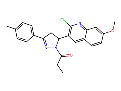 1-(5-(2-chloro-7-methoxyquinolin-3-yl)-3-(p-tolyl)-4,5-dihydro-1H-pyrazol-1-yl)propan-1-one structure