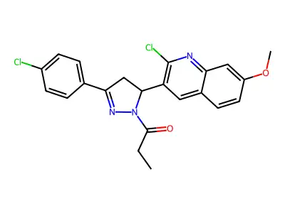 1-(5-(2-chloro-7-methoxyquinolin-3-yl)-3-(4-chlorophenyl)-4,5-dihydro-1H-pyrazol-1-yl)propan-1-one structure