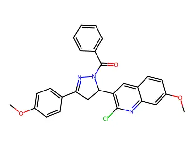 (5-(2-chloro-7-methoxyquinolin-3-yl)-3-(4-methoxyphenyl)-4,5-dihydro-1H-pyrazol-1-yl)(phenyl)methanone structure