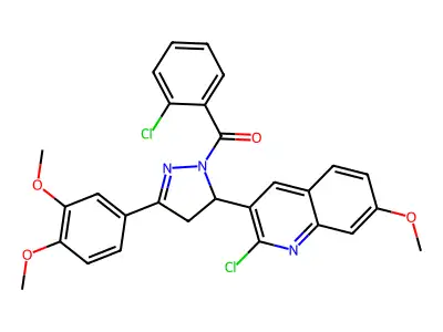 2-chloro-3-[1-(2-chlorobenzoyl)-3-(3,4-dimethoxyphenyl)-4,5-dihydro-1H-pyrazol-5-yl]-7-methoxyquinoline structure
