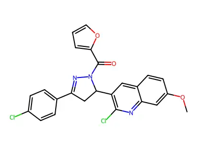 (5-(2-chloro-7-methoxyquinolin-3-yl)-3-(4-chlorophenyl)-4,5-dihydro-1H-pyrazol-1-yl)(furan-2-yl)methanone structure