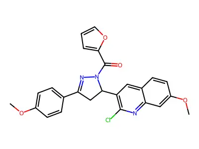 (5-(2-chloro-7-methoxyquinolin-3-yl)-3-(4-methoxyphenyl)-4,5-dihydro-1H-pyrazol-1-yl)(furan-2-yl)methanone structure