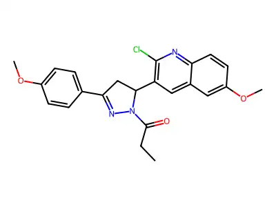 1-(5-(2-chloro-6-methoxyquinolin-3-yl)-3-(4-methoxyphenyl)-4,5-dihydro-1H-pyrazol-1-yl)propan-1-one structure